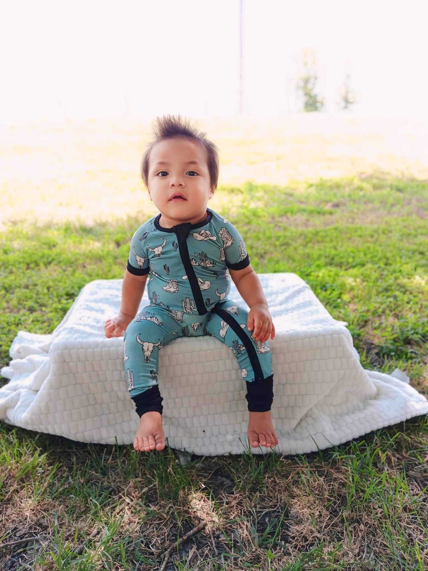 Teal Wild West Bamboo Short Sleeve Sleeper