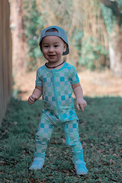 Ocean Checks Bamboo Short Sleeve Sleeper (FINAL SALE)