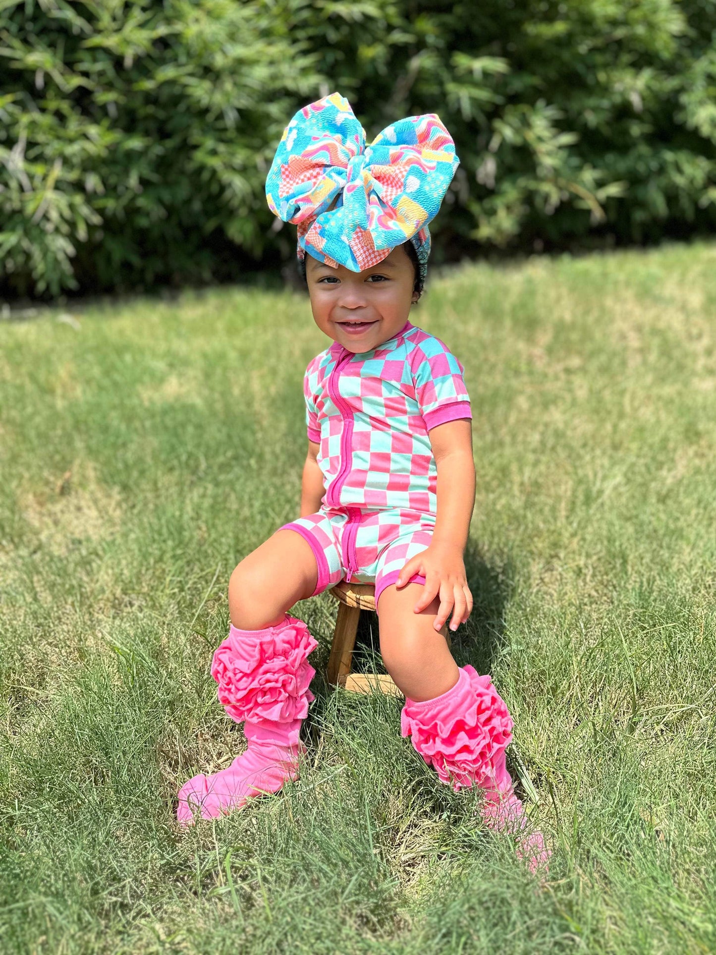 Bubblegum Checks Bamboo Shortie Romper