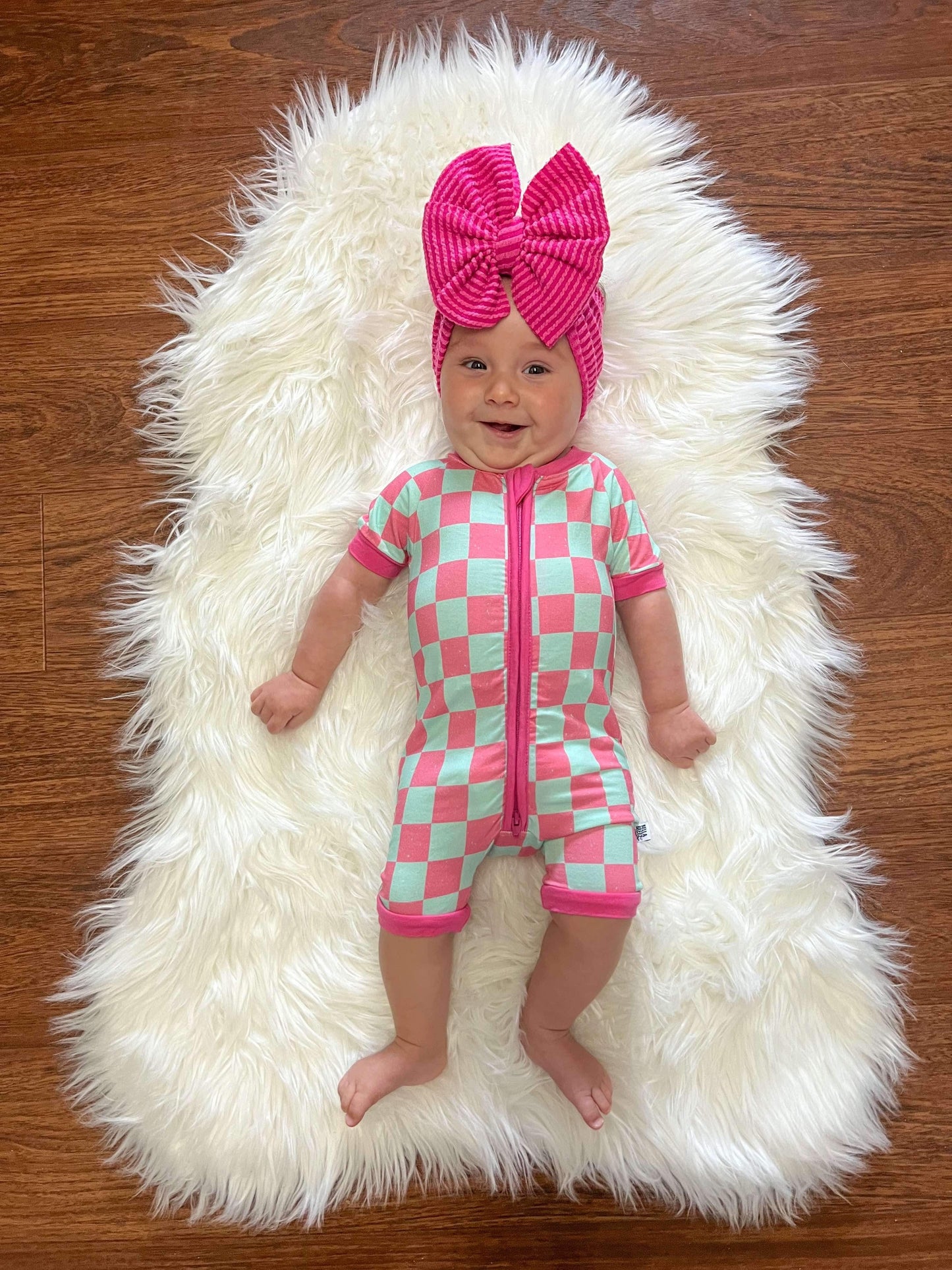 Bubblegum Checks Bamboo Shortie Romper