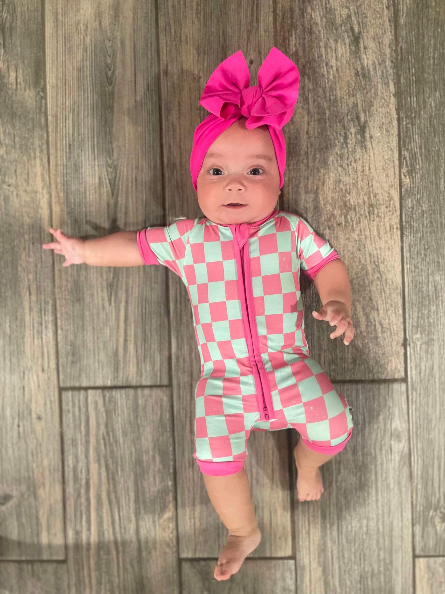 Bubblegum Checks Bamboo Shortie Romper