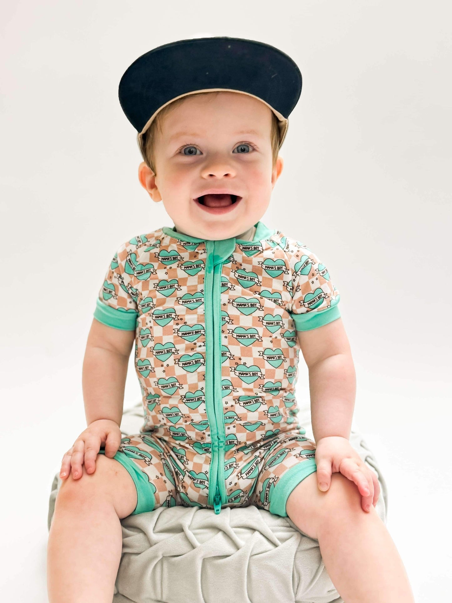 Checkered Mama's Boy Bamboo Shortie Romper