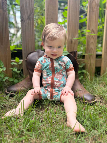 Cow Tag Bamboo Shortie Romper