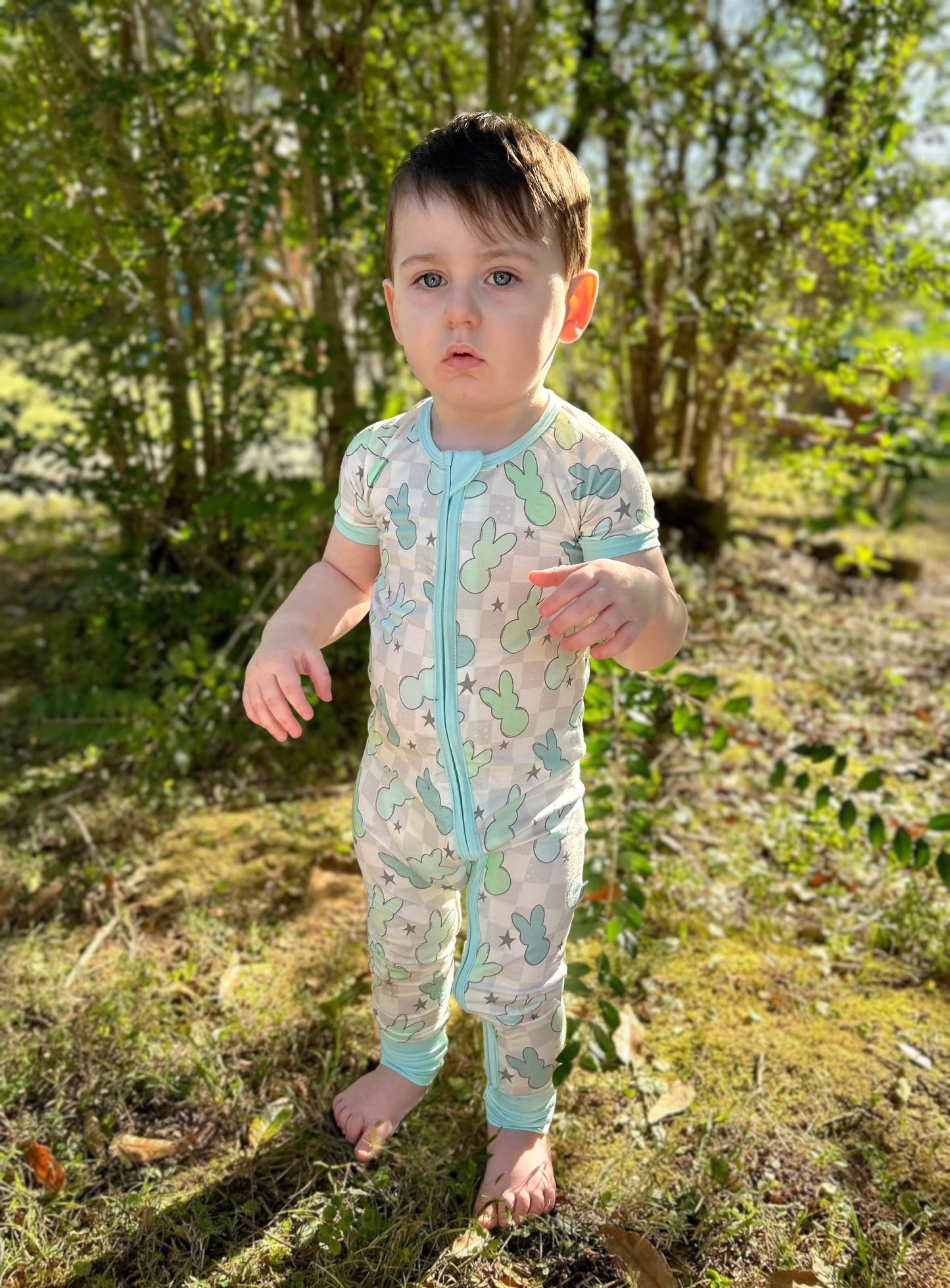 Blue Bunnies Short Sleeve Bamboo Sleeper (FINAL SALE)