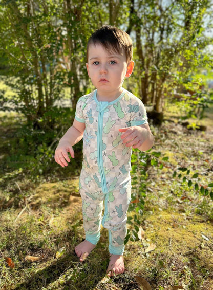 Blue Bunnies Short Sleeve Bamboo Sleeper (FINAL SALE)