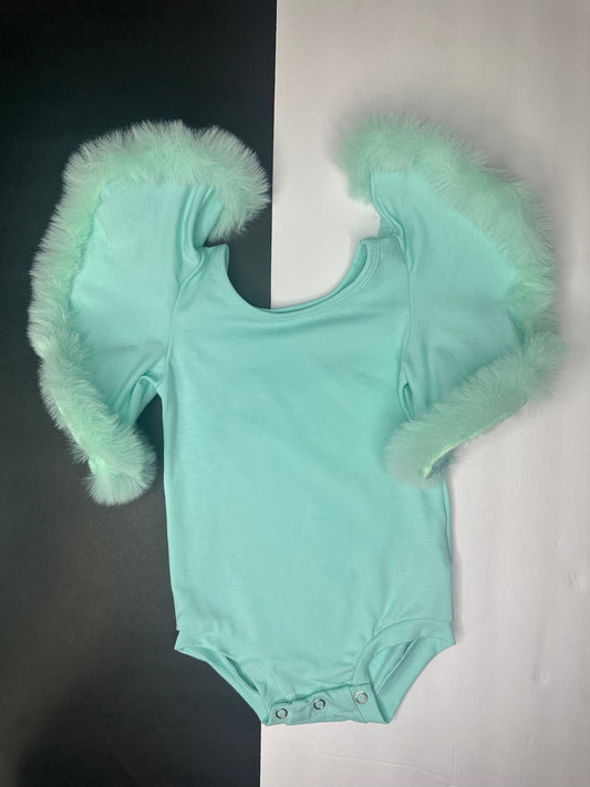 Mint leo with boa sleeves romper/top