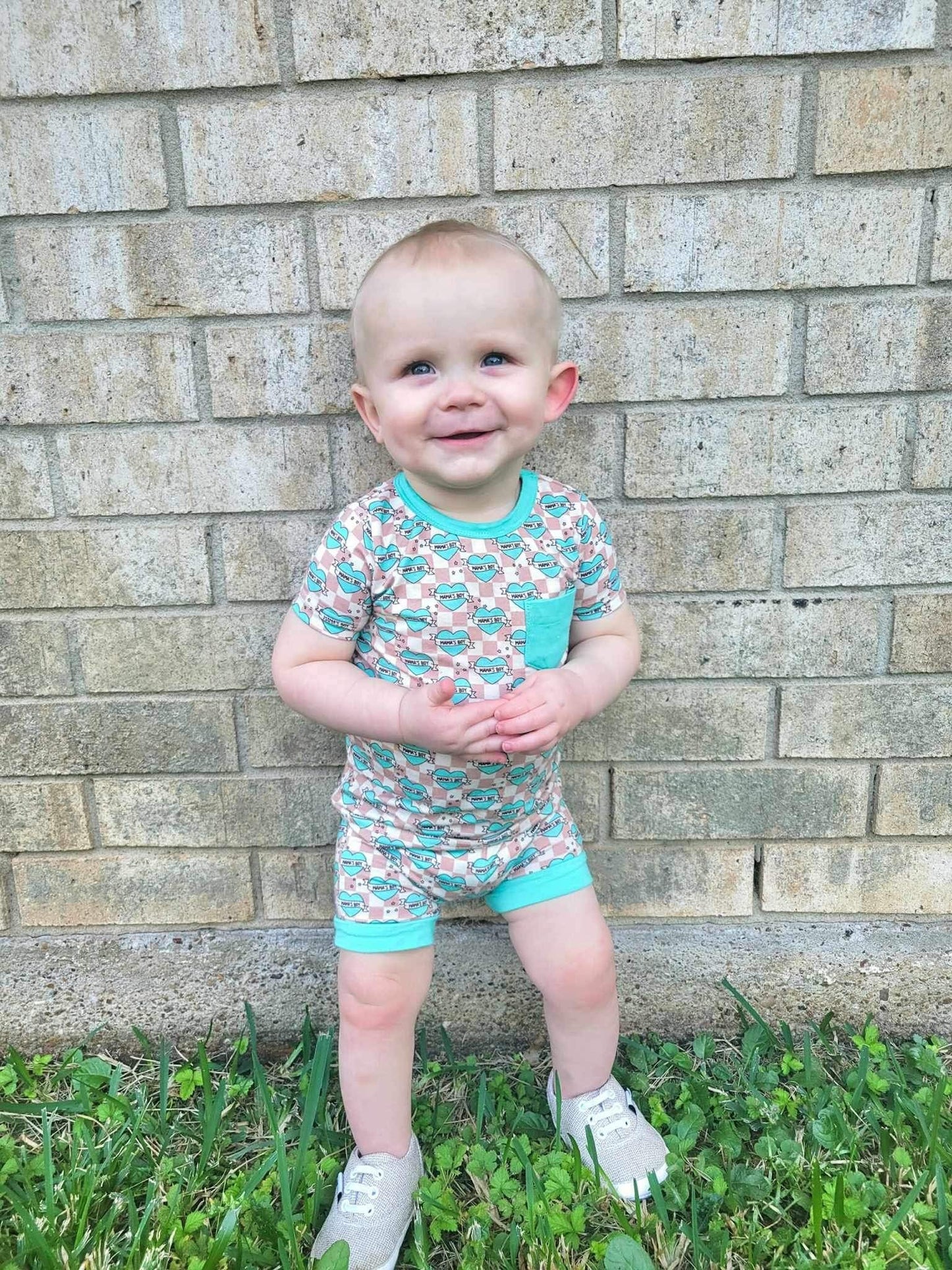 Checkered Mama's Boy Bamboo Short Set