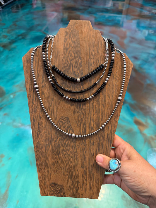 Black Onyx & Sterling Silver Necklace Stack (4-Piece Set)