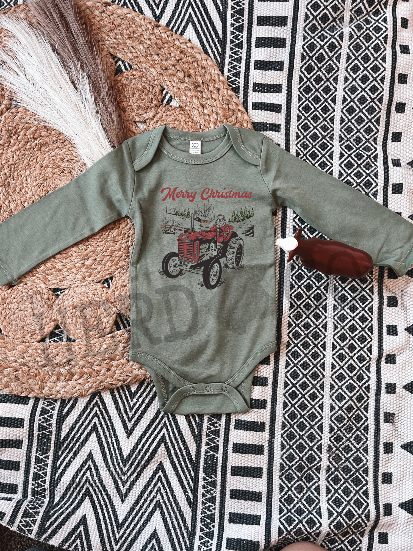 Christmas Tractor - Long Sleeve Onesie