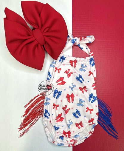 Patriotic Bows Fringe Romper