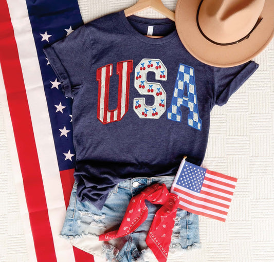 USA Faux Painted Cherries Tee