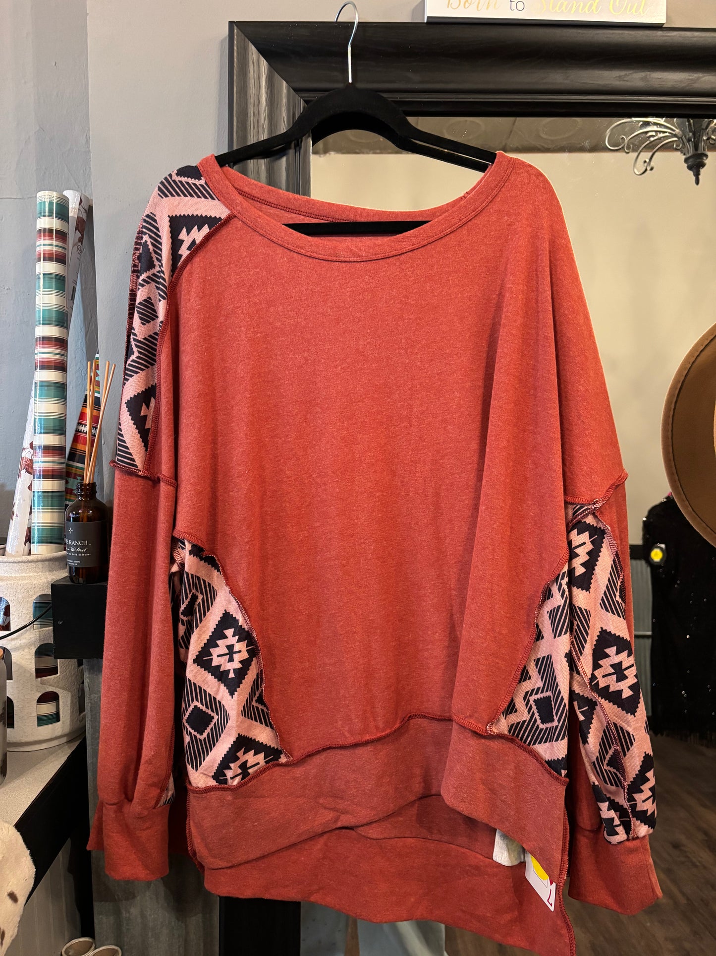 Rust Aztec Oversized Sweater- 3X