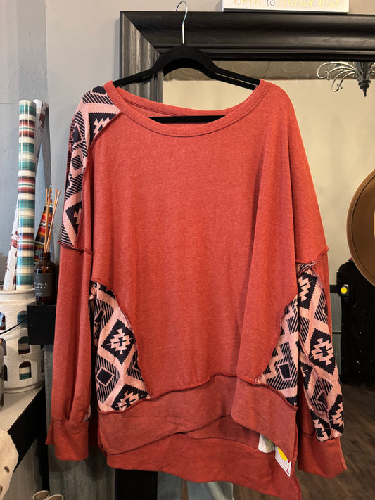 Rust Aztec Oversized Sweater- 3X