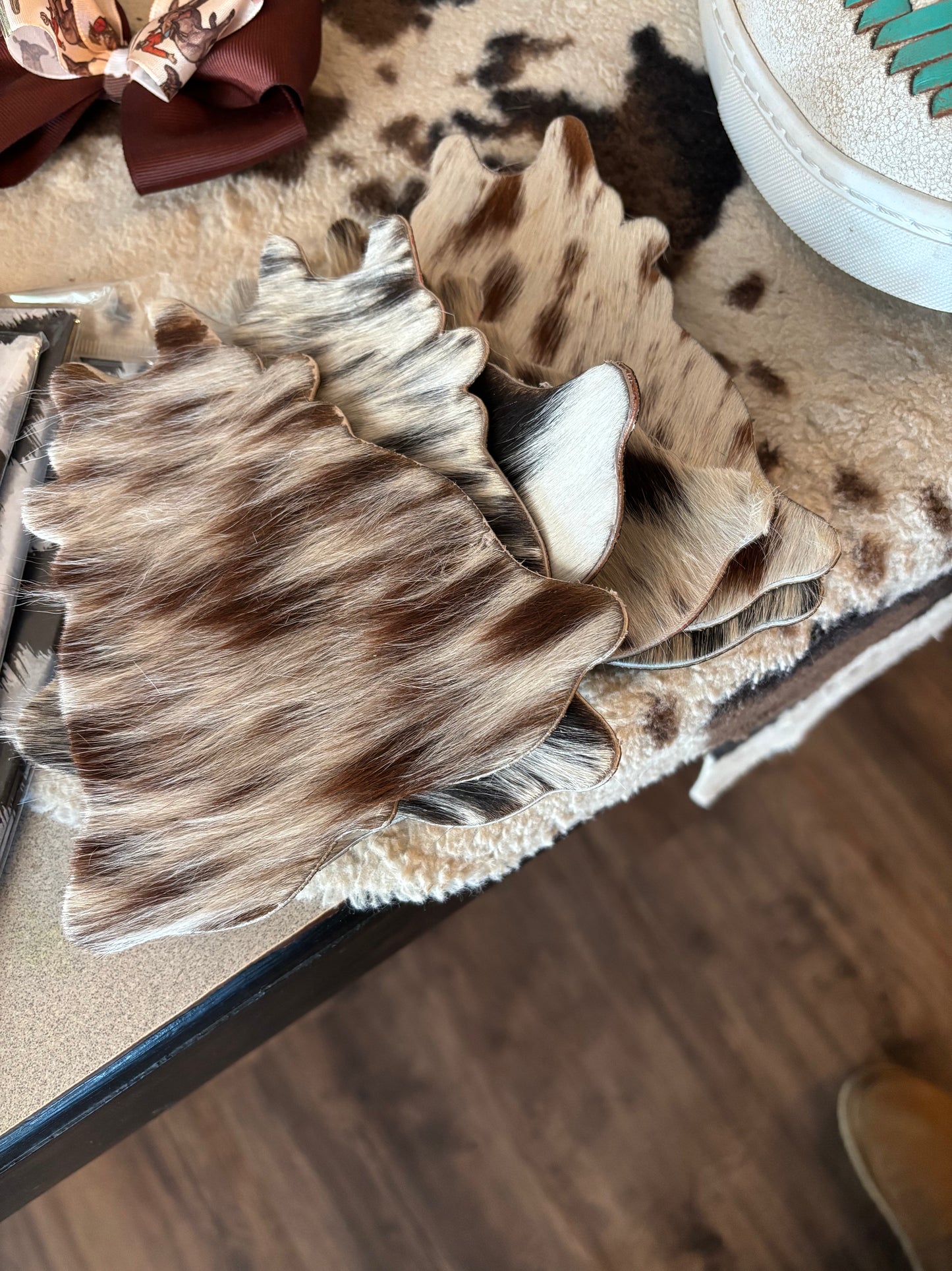 Mini Cowhide Rugs Coasters- 6 Pack