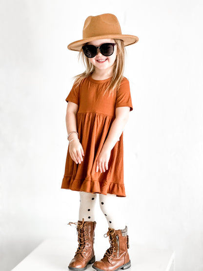 COPPER RIB DREAM RUFFLE DRESS