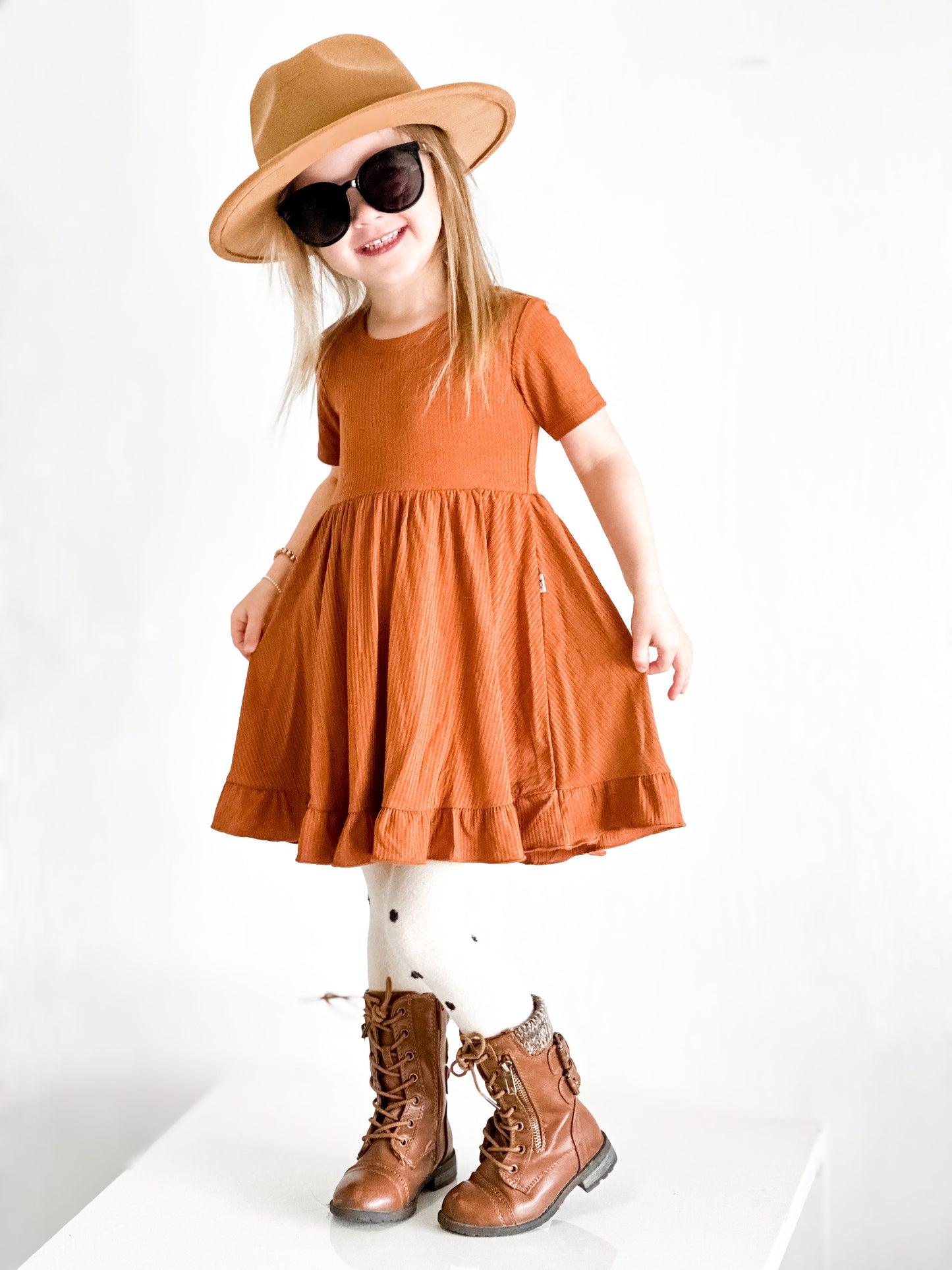 COPPER RIB DREAM RUFFLE DRESS