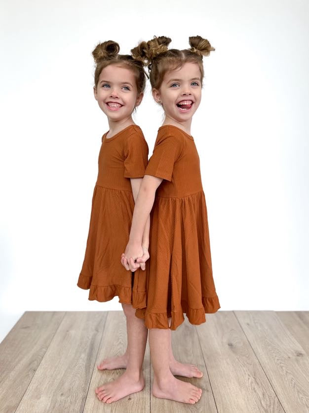 COPPER RIB DREAM RUFFLE DRESS