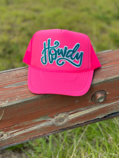 Howdy in Turquoise Chenille Foam Trucker Cap