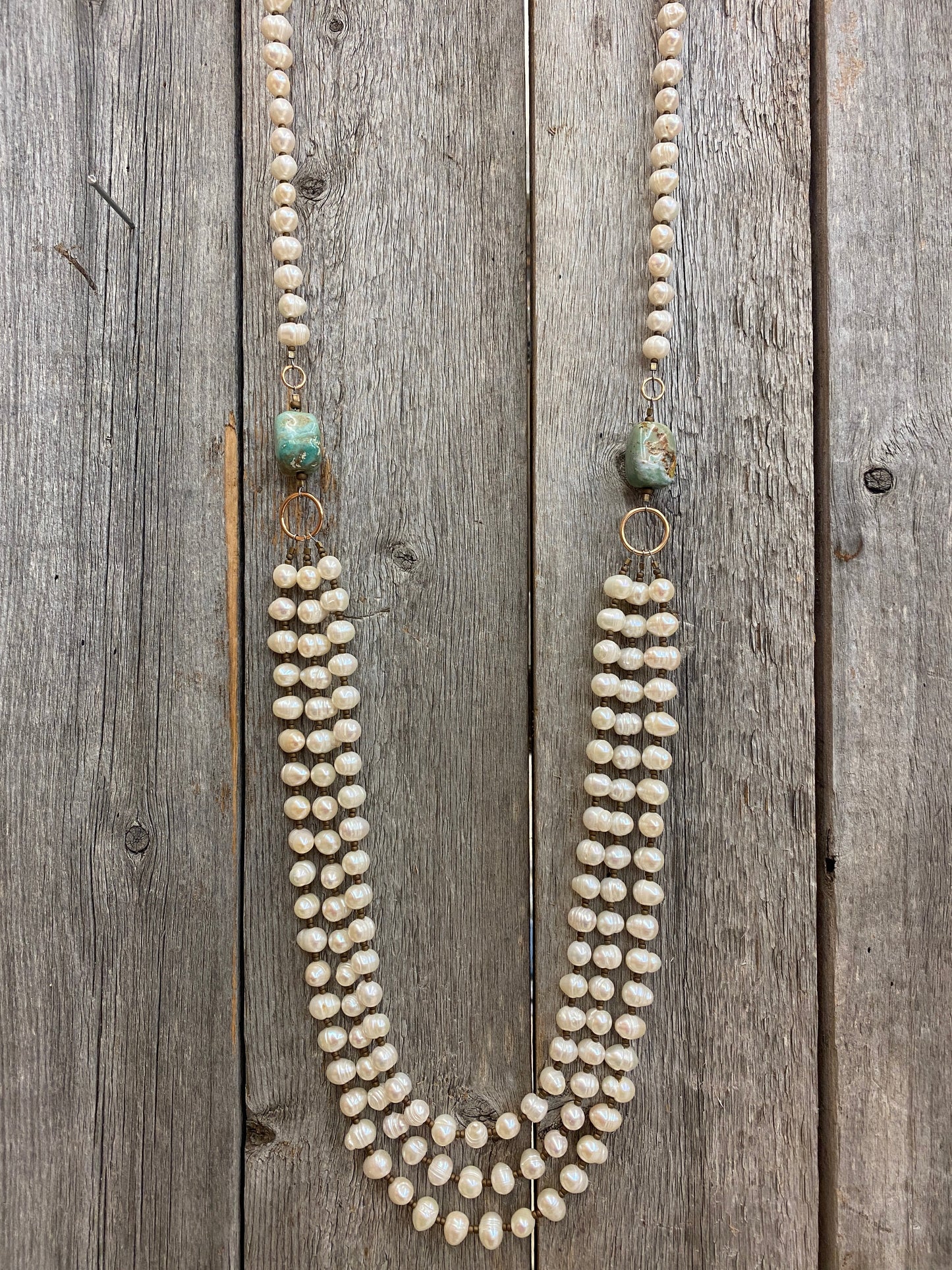 17215 3std Pearls, Bronze, & Kingman Turquoise Sides