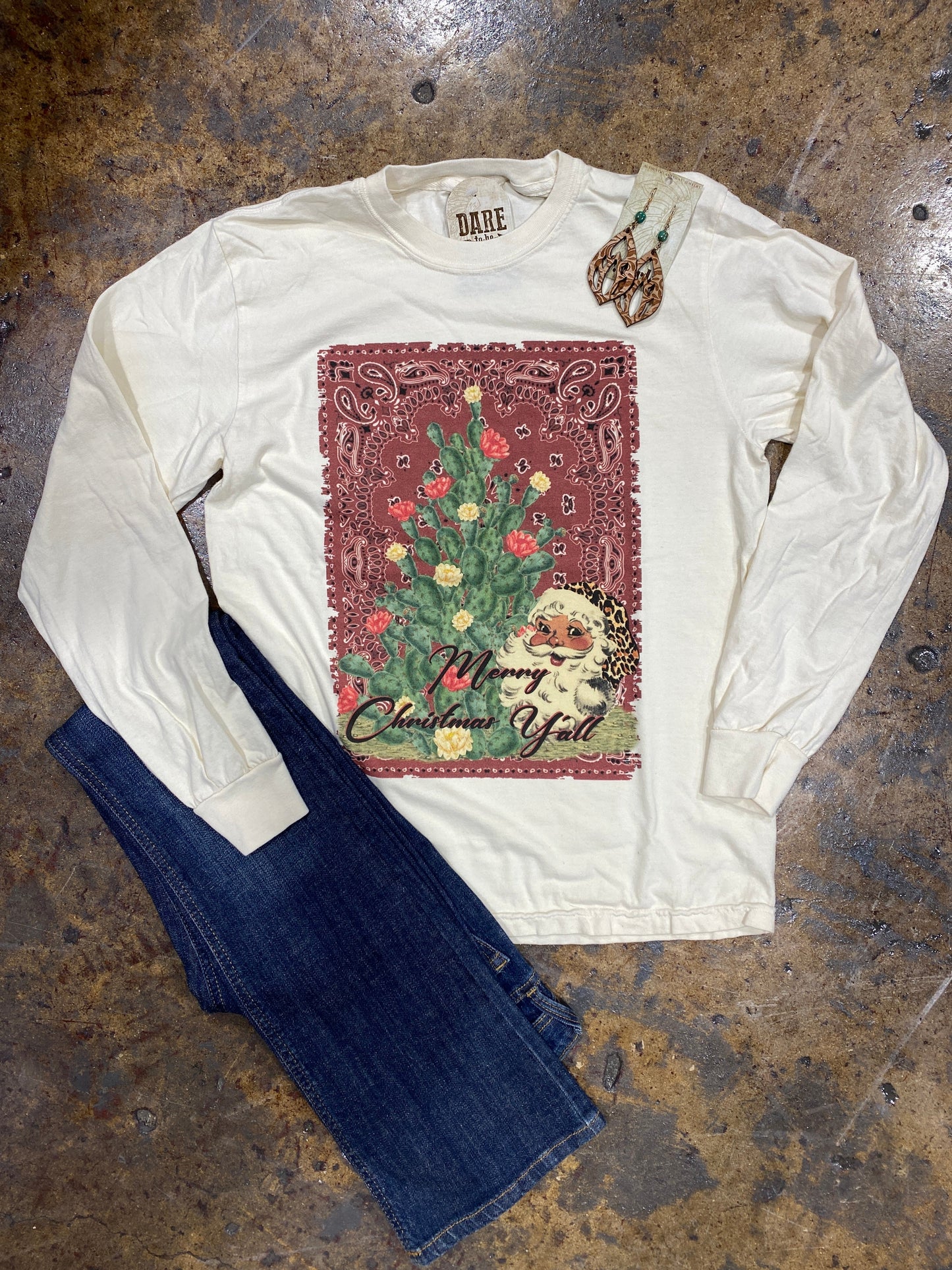 2176 Bandana Merry Christmas Y'all Long Sleeve Tee