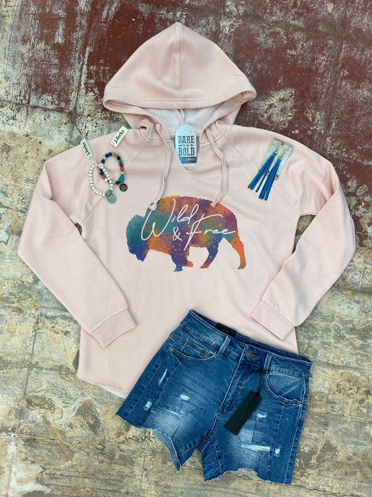 1135 Wild & Free Watercolor Buffalo Sweatshirt