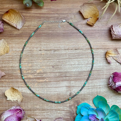 Faceted Turquoise Necklace with Sterling Silver Pearls – 18”