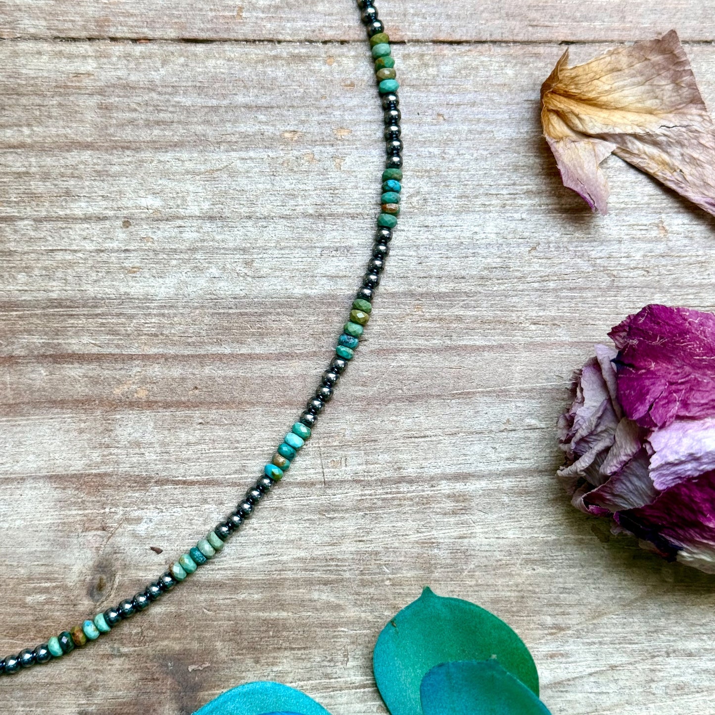 Faceted Turquoise Necklace with Sterling Silver Pearls – 18”