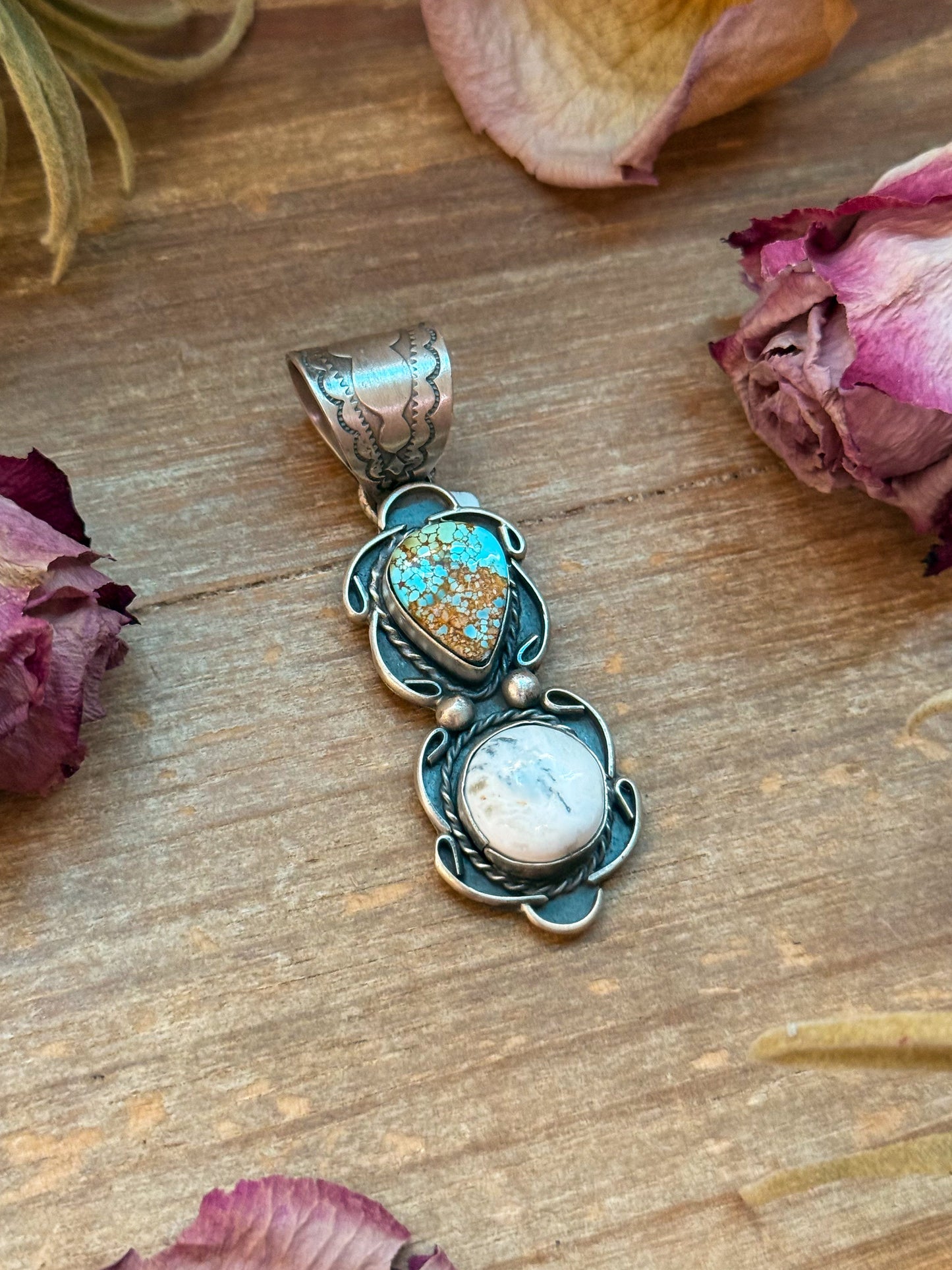 Golden Hills Turquoise & White Buffalo Sterling Silver Pendant