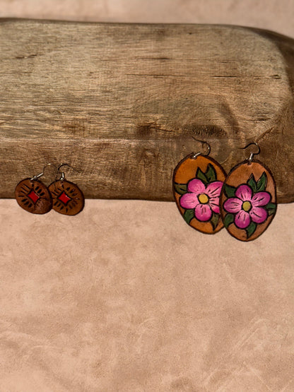 Hand Tooled Leather Earrings