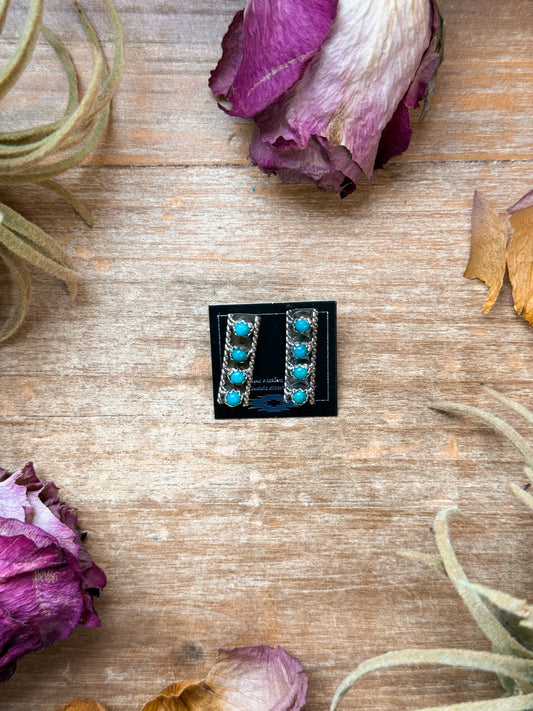 Sterling Silver Kingman Turquoise Long Stud Earrings