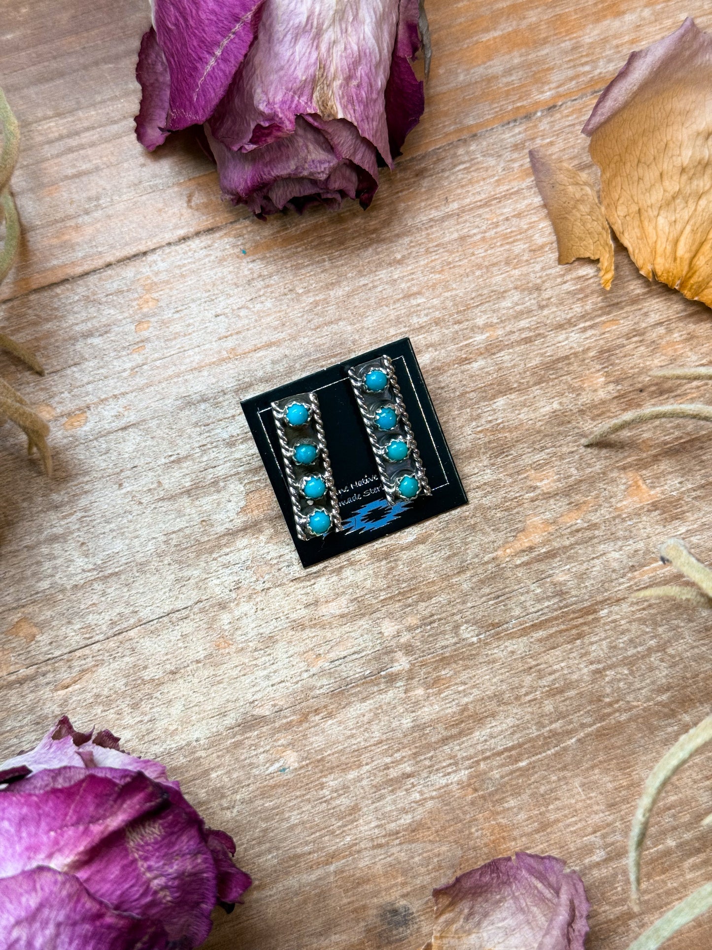 Sterling Silver Kingman Turquoise Long Stud Earrings