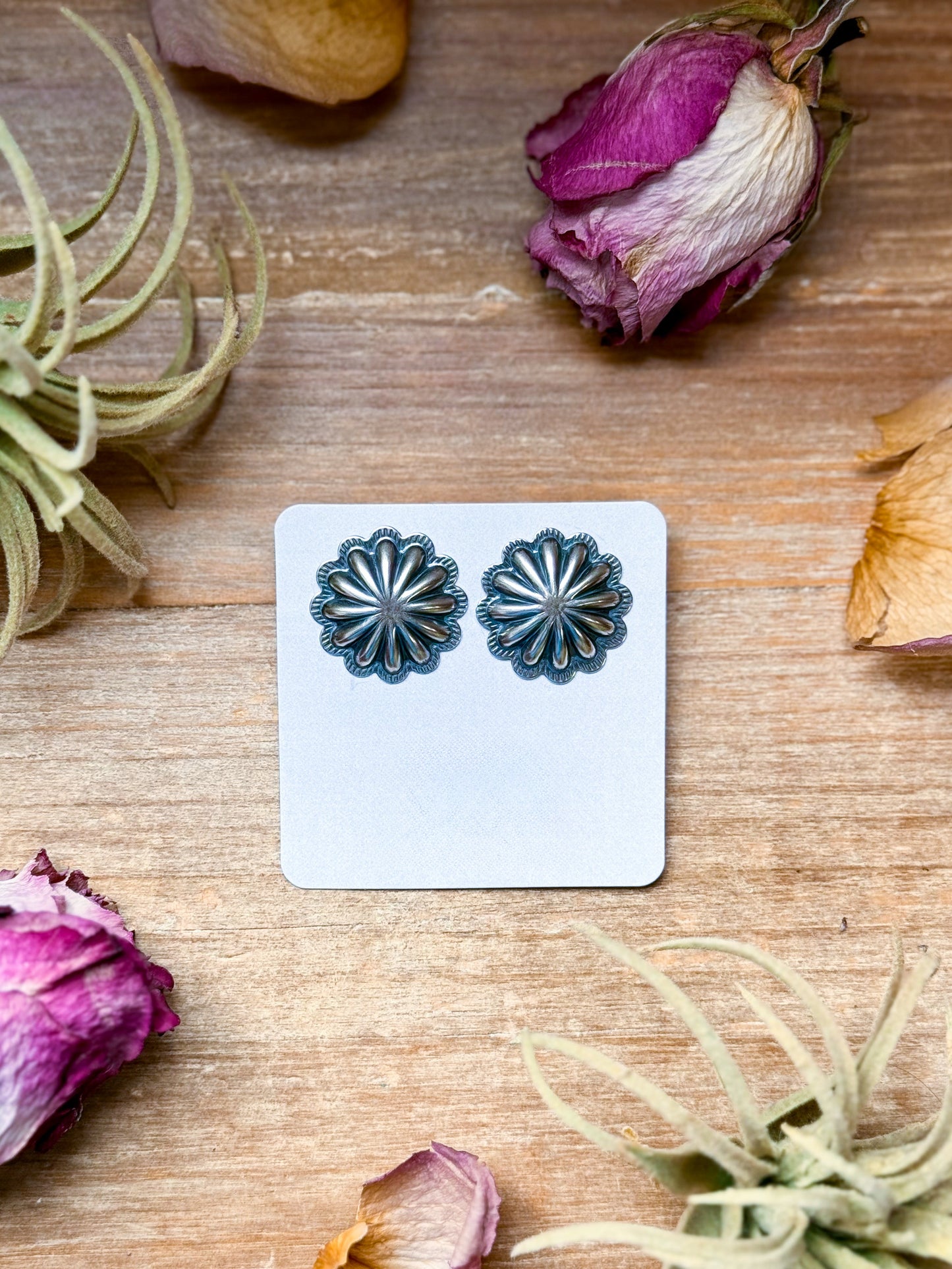 Medium Sterling Silver Concho Stud Earrings