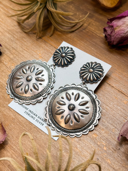 Sterling Silver Dangle Earrings – Native Made by Eugene Charles (Navajo Artist)