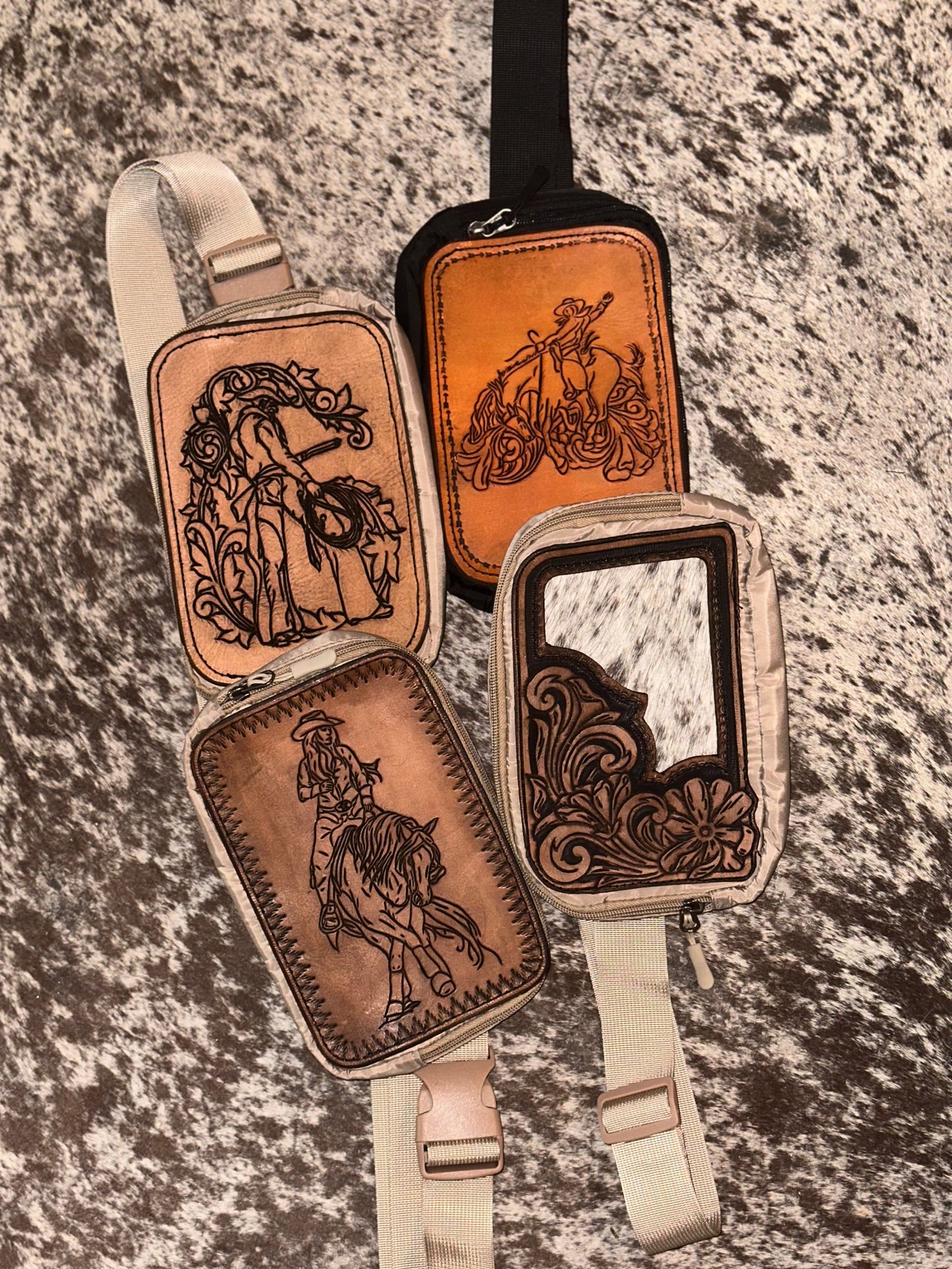 Leather Tooled Sling Bags