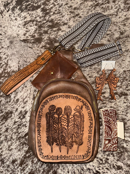 Leather Tooled Sling Bags