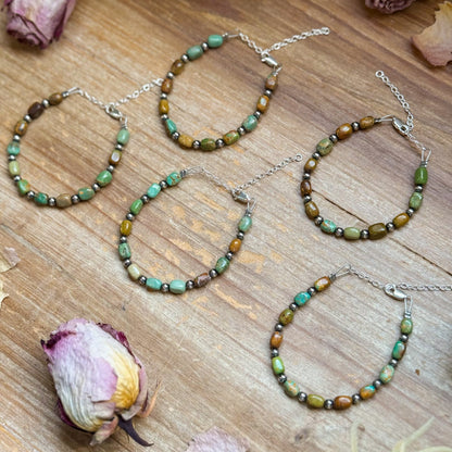 Real Turquoise  Bracelet with Sterling Silver Pearls