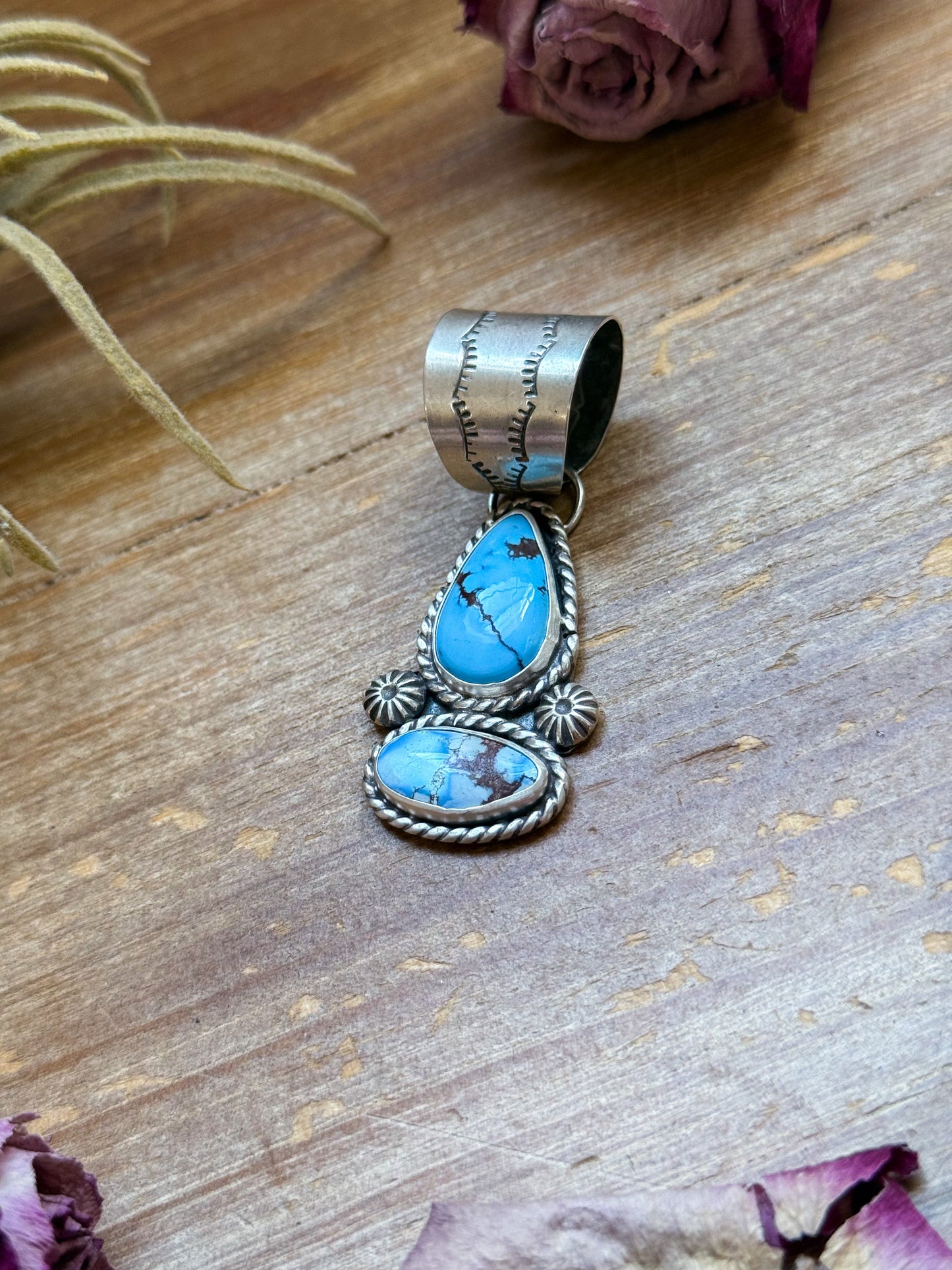 Sterling Silver Golden Hill Turquoise Drop Bar Pendant – Handmade by Jason Oggs