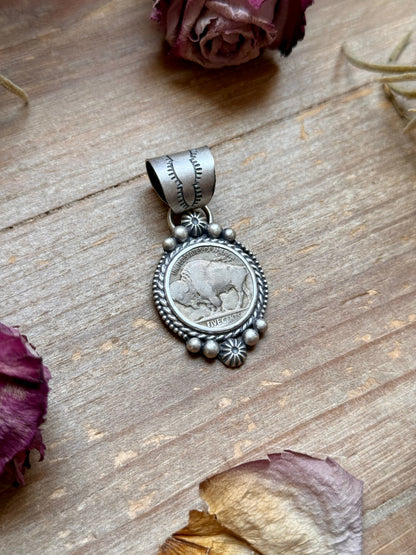 1-4 Sterling Silver Buffalo Nickel Pendant – Rope Border – Artist Jason Ogg
