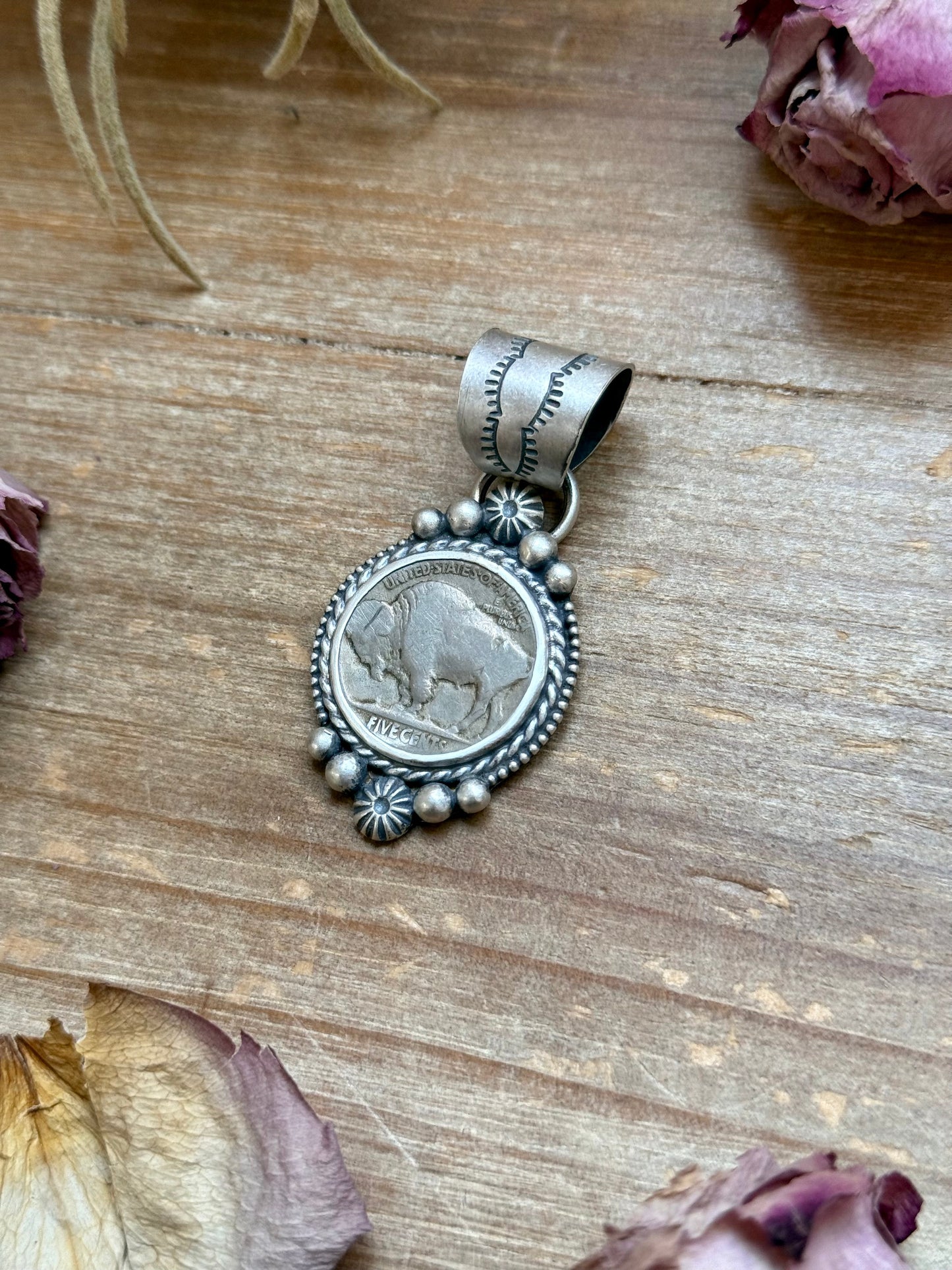 1-4 Sterling Silver Buffalo Nickel Pendant – Rope Border – Artist Jason Ogg