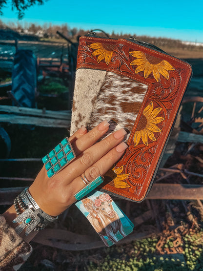 The Shania Sunflower Wallet a Haute Southern Hyde by Beth Marie Cowhide Wallet