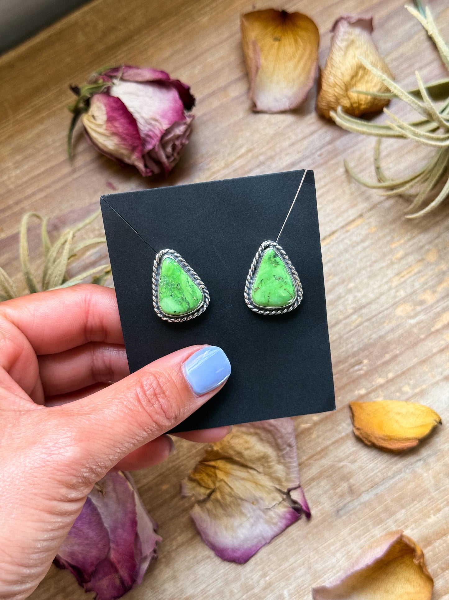 Sterling Silver High Grade Carico Lake Turquoise Stud Earrings – Handmade by Artist Jason Ogg