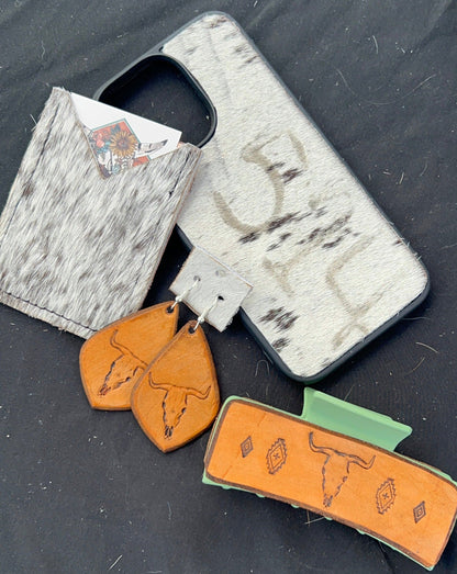 Leather Longhorn Earrings