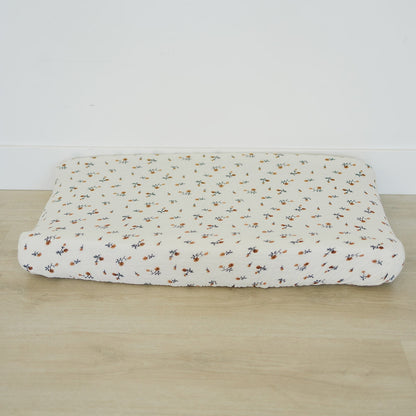 Cream Floral Muslin Changing Pad Cover