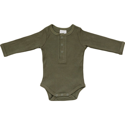 Winter Green Organic Snap Long Sleeve Ribbed Bodysuit