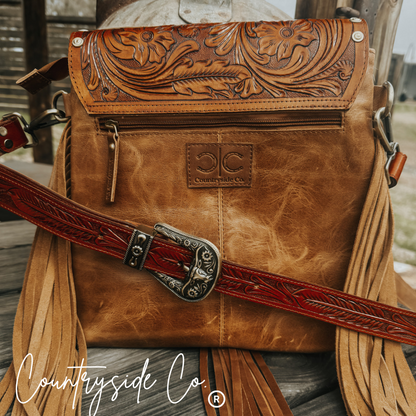 Chisholm Trail Cowhide Purse With Tooled Leather