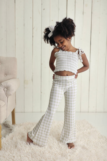 SAGE GINGHAM DREAM SMOCKED FLARE SET