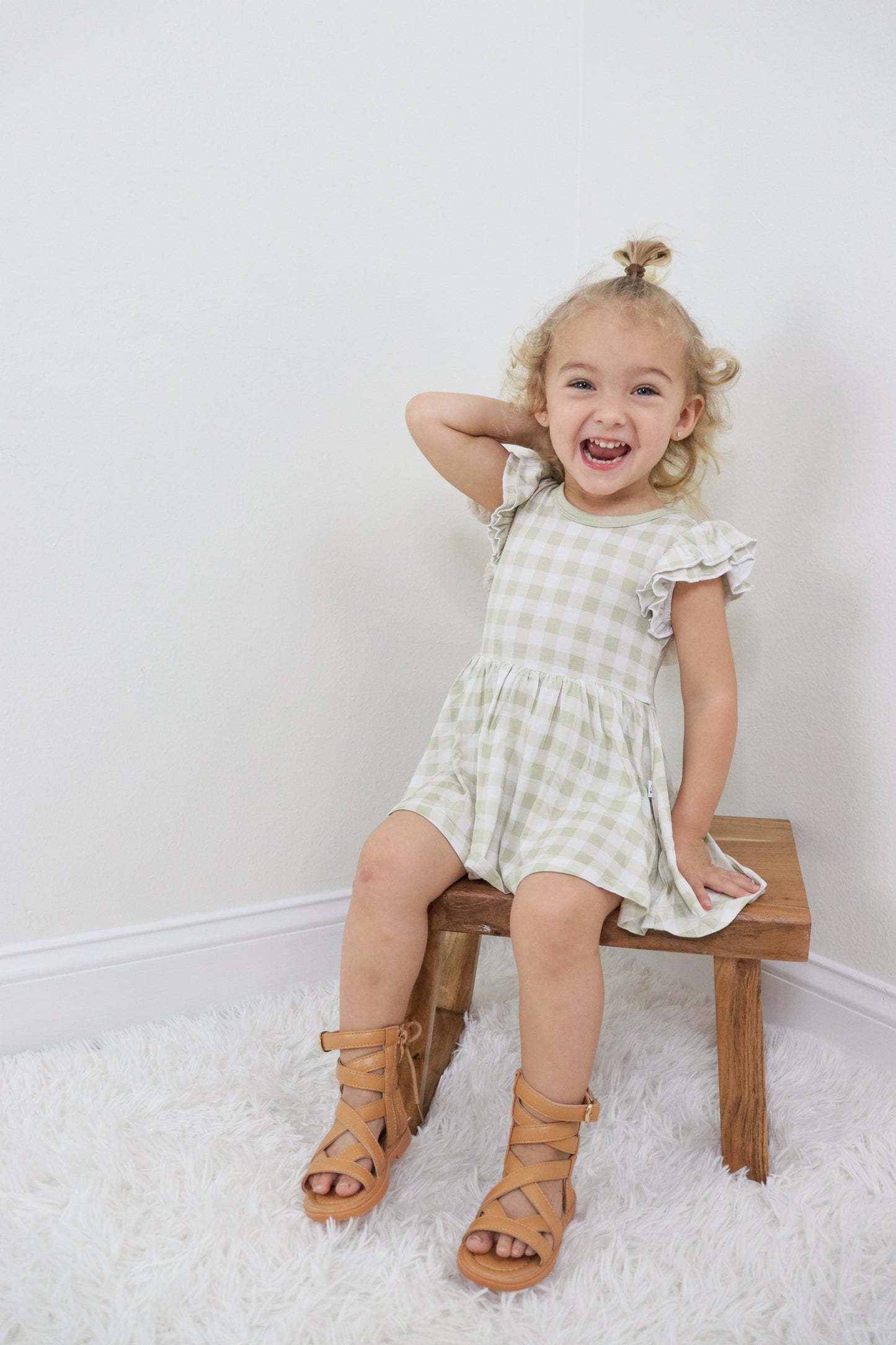 SAGE GINGHAM DREAM BODYSUIT DRESS