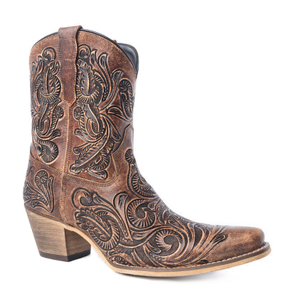 Paisley Vintage Patina Western Booties in Tawny Brown
