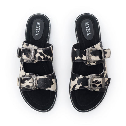 Myra Midnight Grove Hairon Leather Sandals in Ranch Ivory