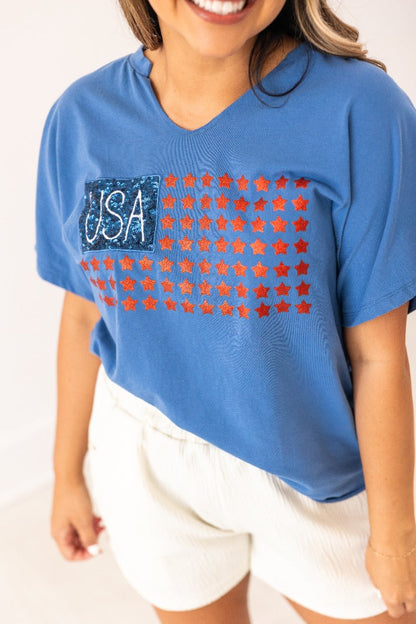 USA Flag Glitter Stars Top